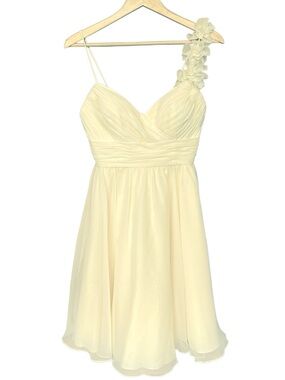 Eden Bridesmaids Dress Womens 10 Polyester Cream Floral One Shoulder Cocktail